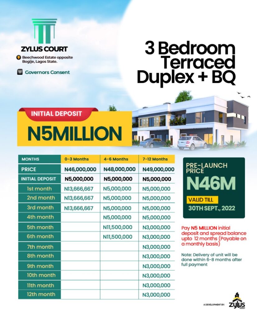 3-bedroom-terrace-duplex-for-sale-zylus-court-phase-2-bogije-richland-gardens-beechwood-ibeju-lekki-lagos 12months